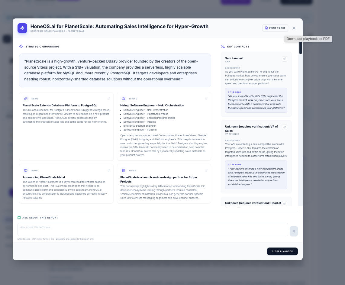 Download PDF on the finished report—ready for your next internal sync or customer Slack forward.